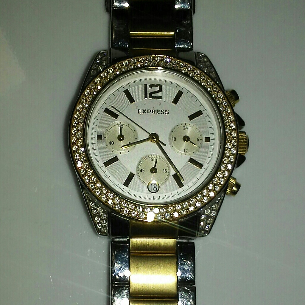 Express Silver And Gold Rhinestone Watch